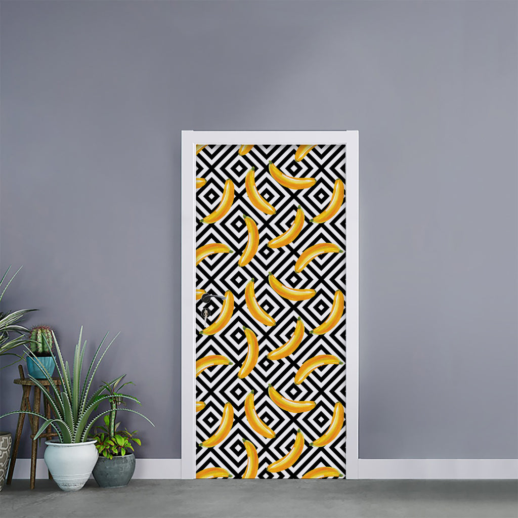 Black And White Geometric Banana Print Door Sticker