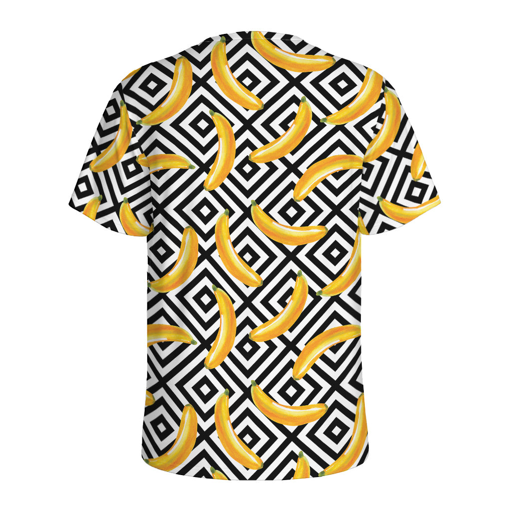 Black And White Geometric Banana Print Men's Sports T-Shirt