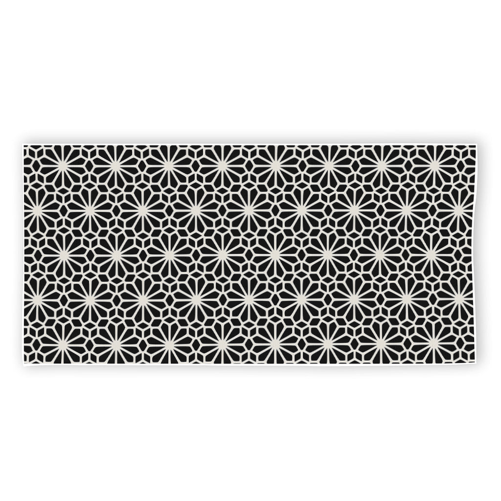 Black And White Geometric Floral Print Beach Towel