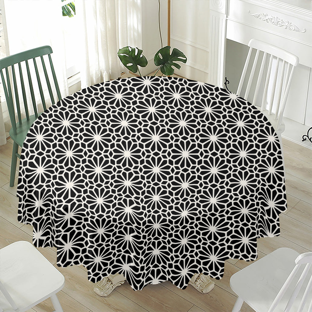 Black And White Geometric Floral Print Waterproof Round Tablecloth