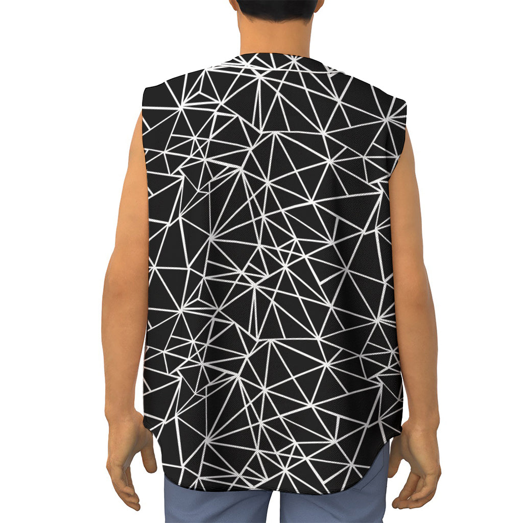 Black And White Geometric Mosaic Print Sleeveless Baseball Jersey