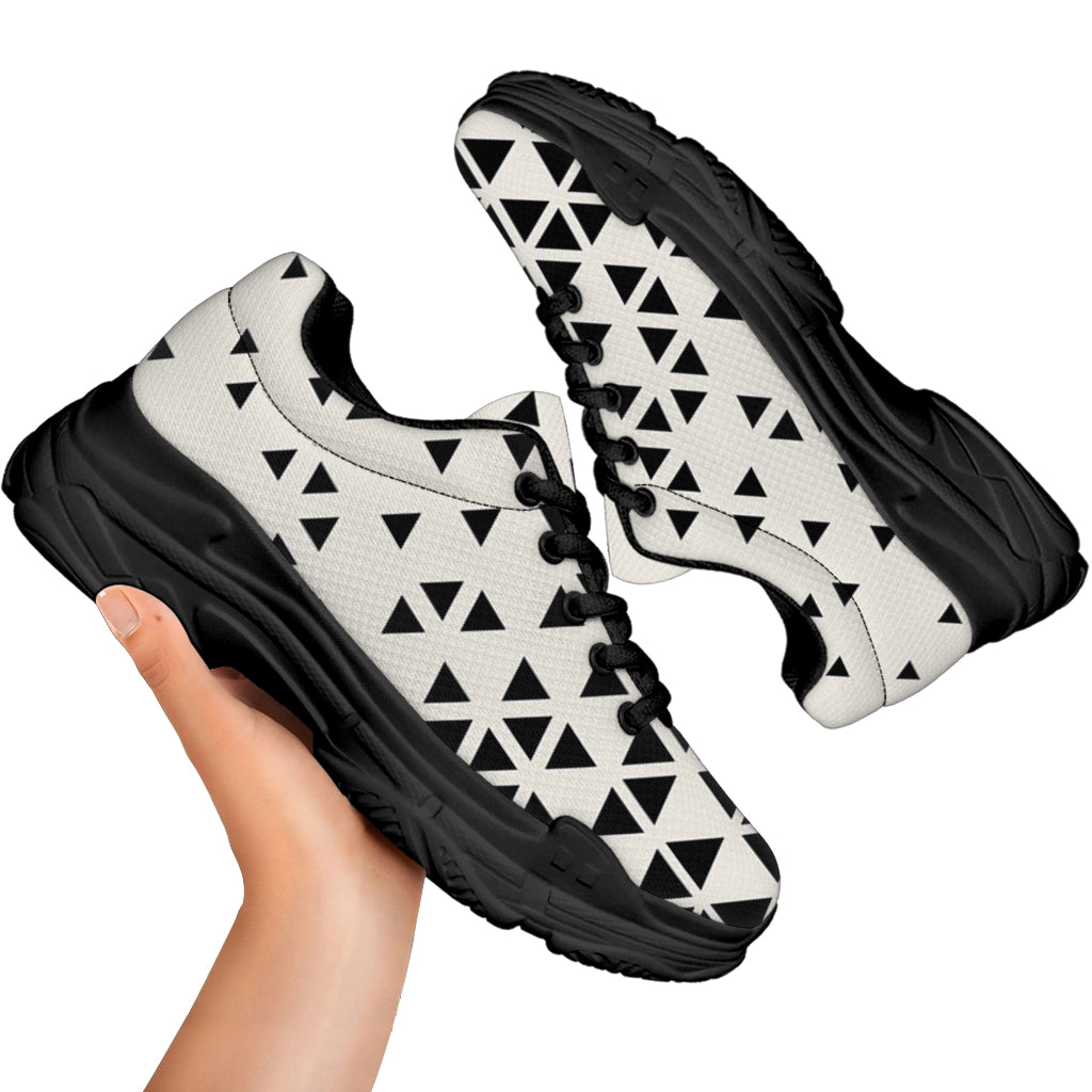 Black And White Geometric Pattern Print Black Chunky Shoes