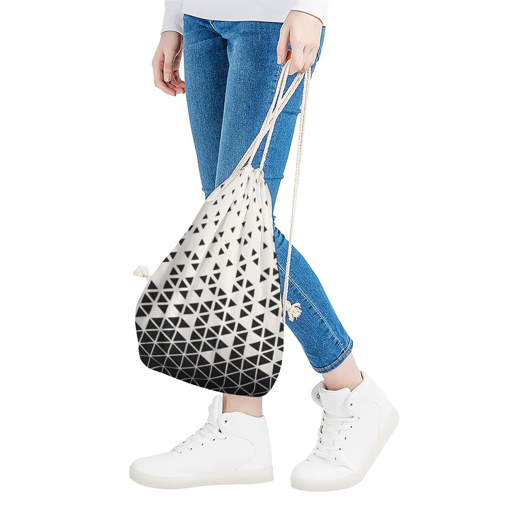 Black And White Geometric Pattern Print Drawstring Bag