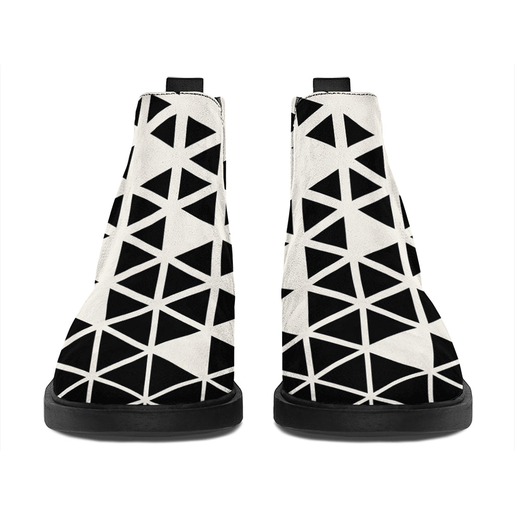 Black And White Geometric Pattern Print Flat Ankle Boots