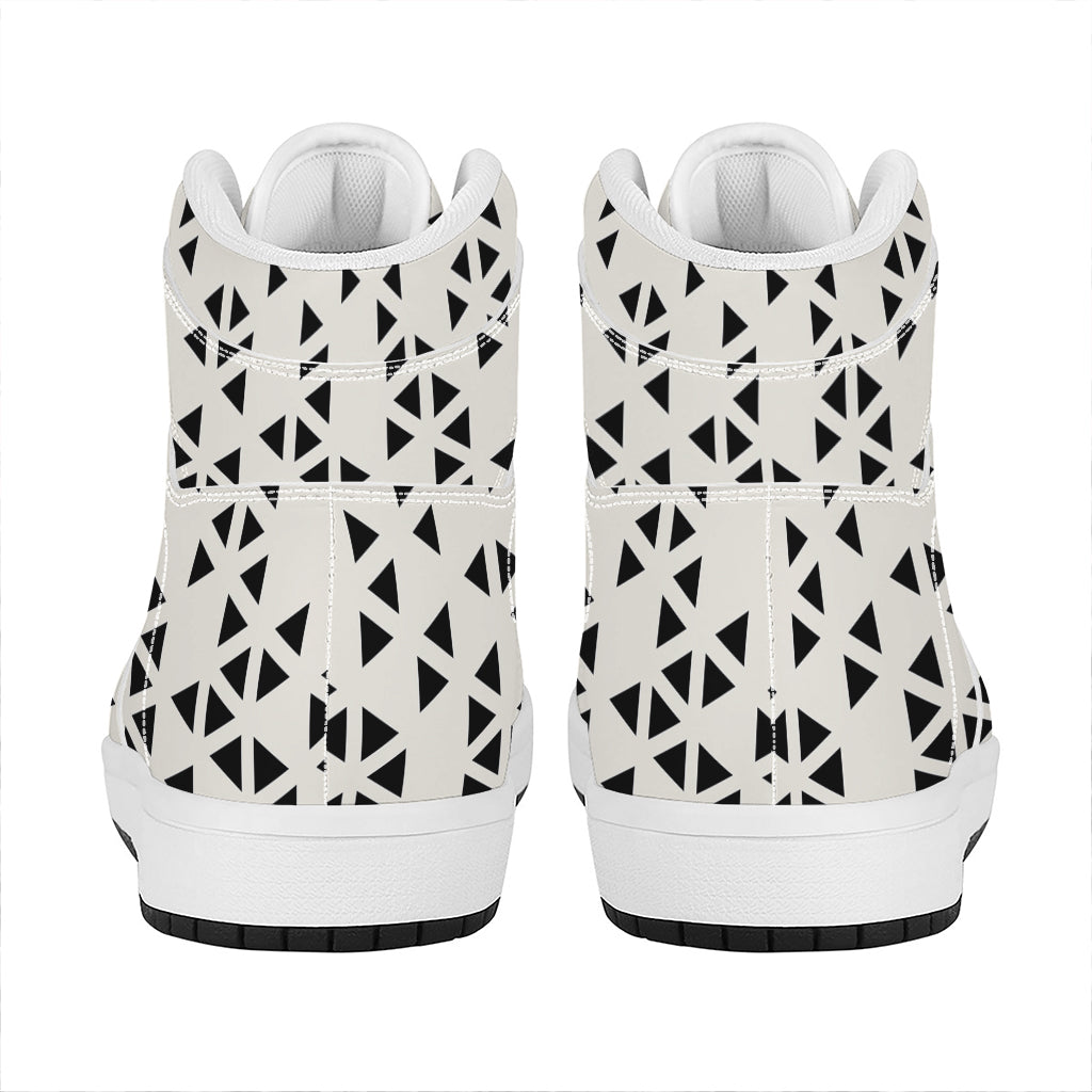 Black And White Geometric Pattern Print High Top Leather Sneakers