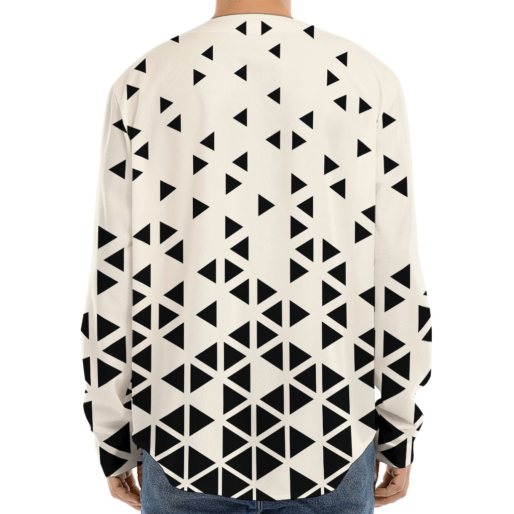 Black And White Geometric Pattern Print Long Sleeve Baseball Jersey