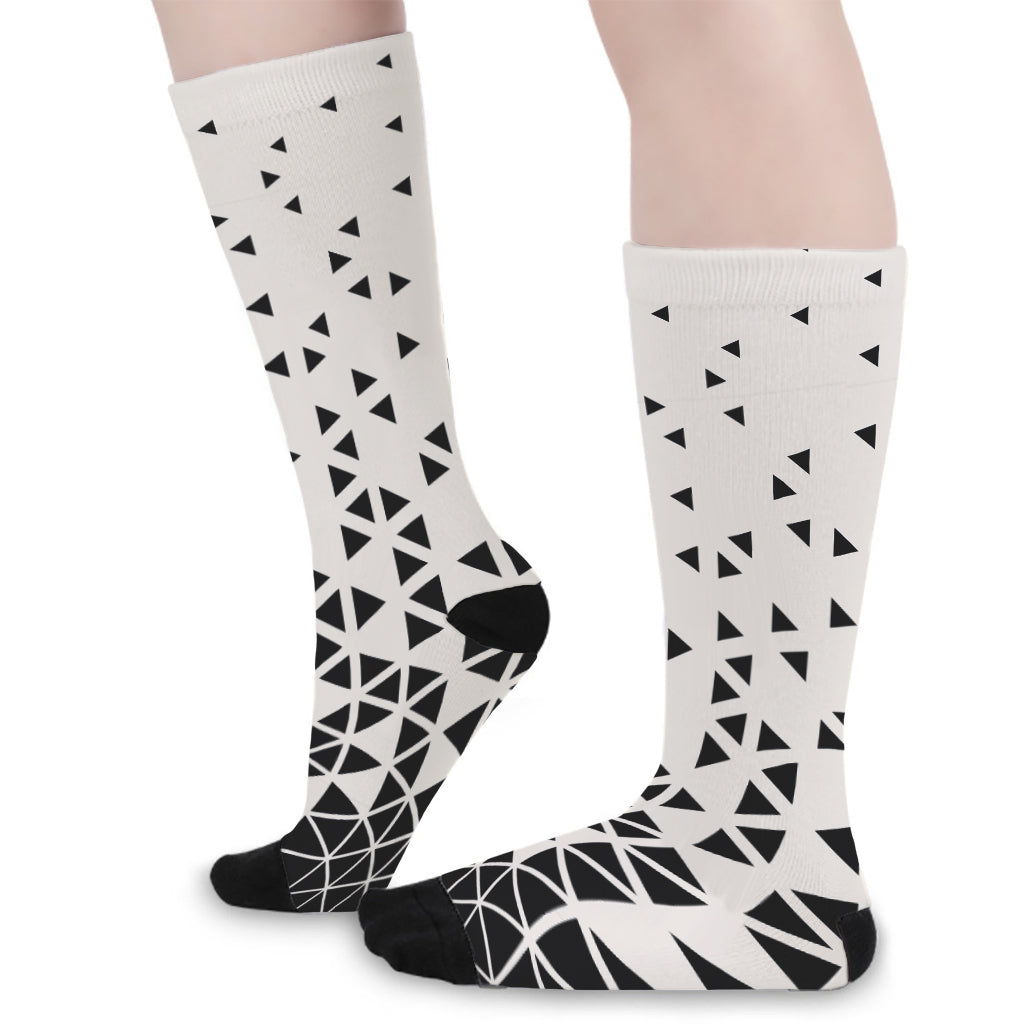 Black And White Geometric Pattern Print Long Socks