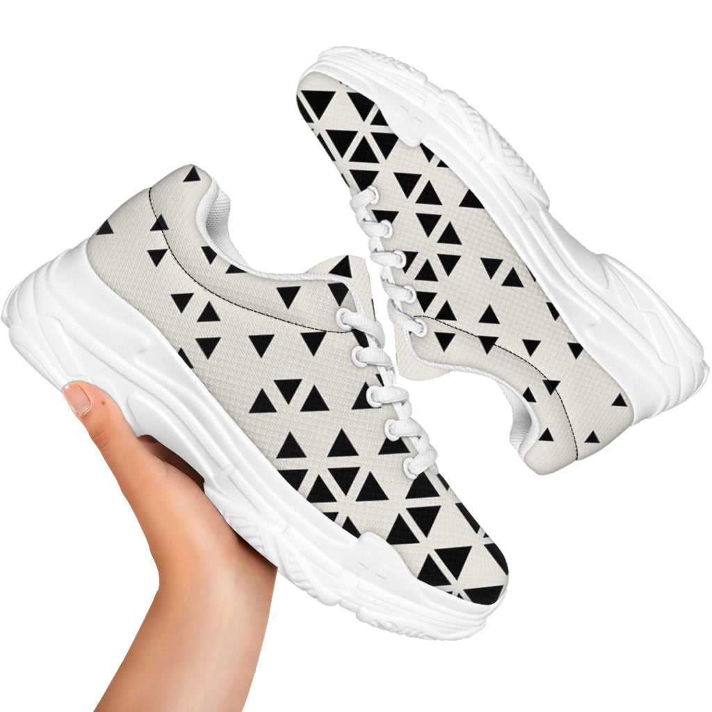 Black And White Geometric Pattern Print White Chunky Shoes