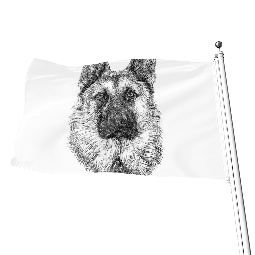 Black And White German Shepherd Print Flag