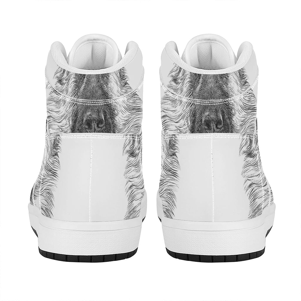 Black And White German Shepherd Print High Top Leather Sneakers