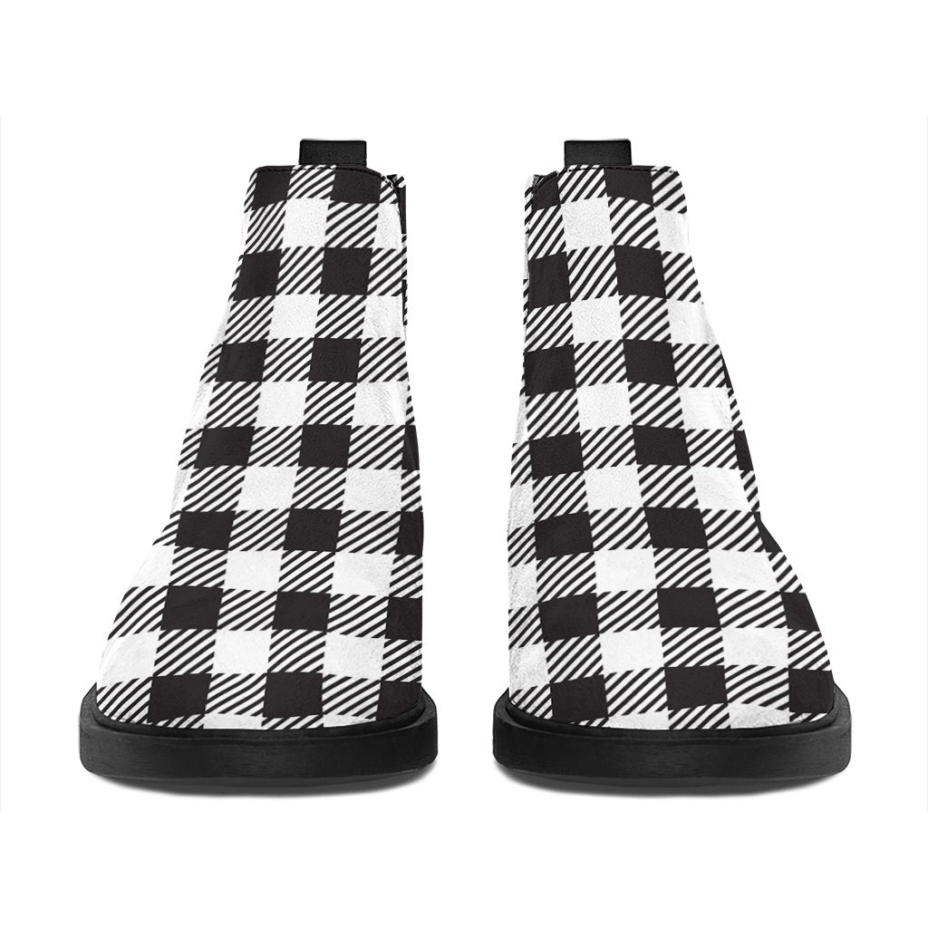Black And White Gingham Pattern Print Flat Ankle Boots