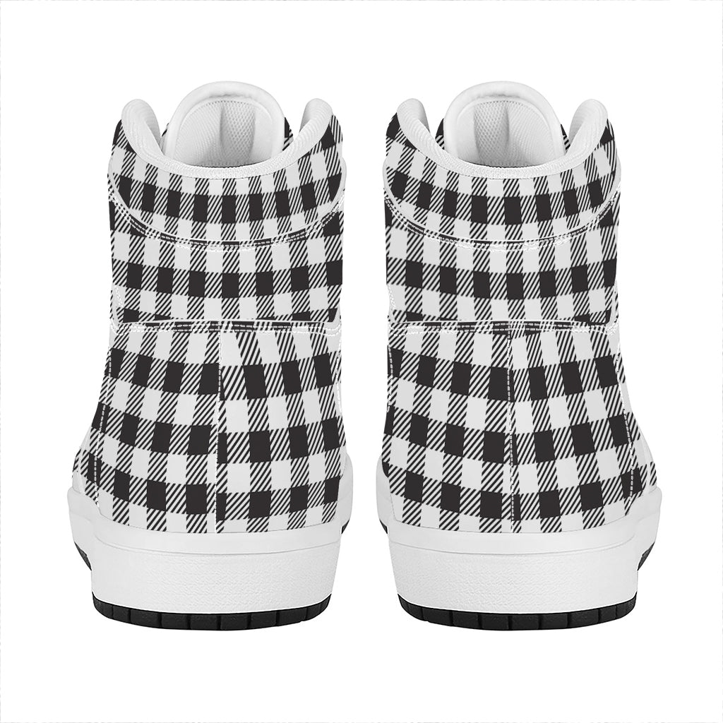 Black And White Gingham Pattern Print High Top Leather Sneakers
