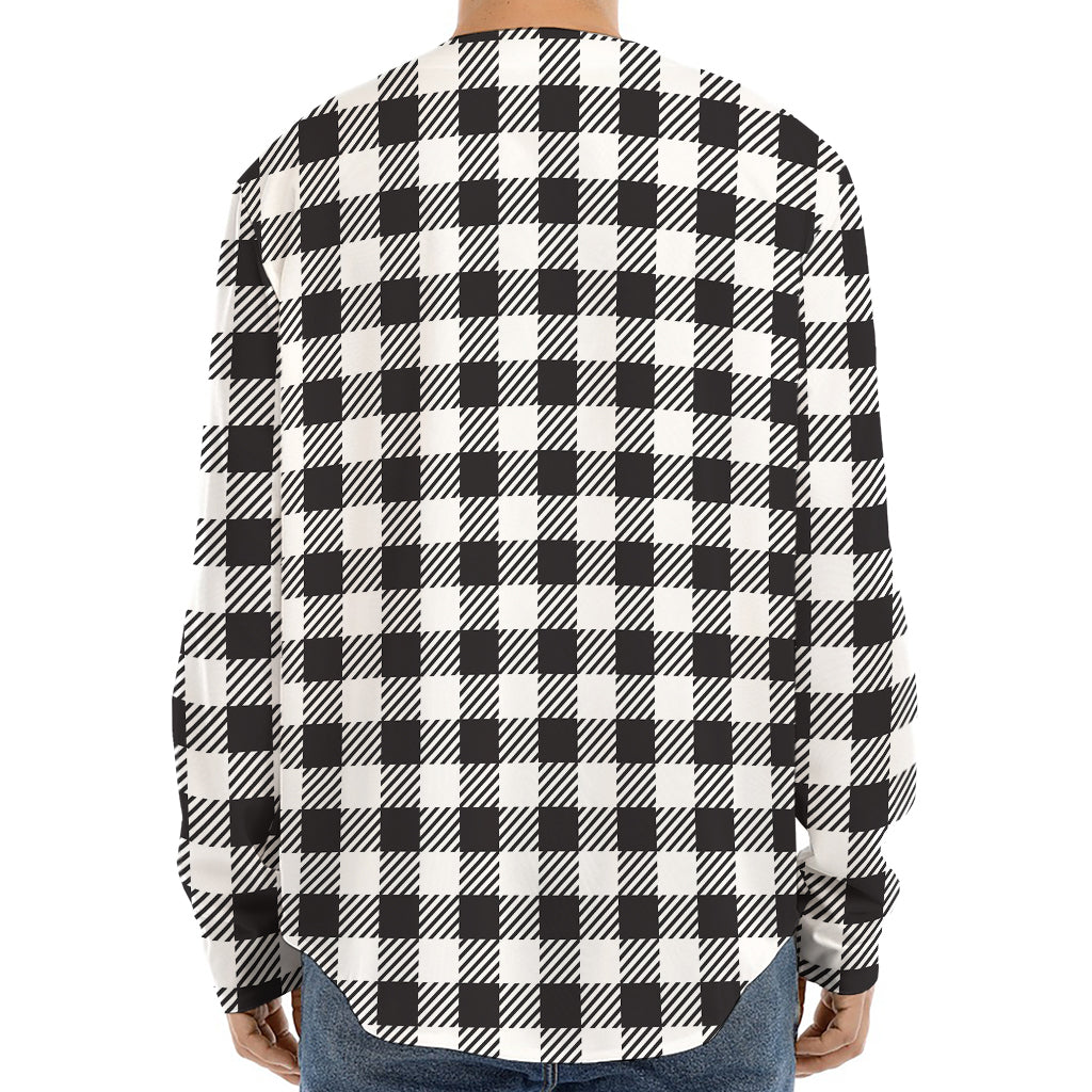 Black And White Gingham Pattern Print Long Sleeve Baseball Jersey