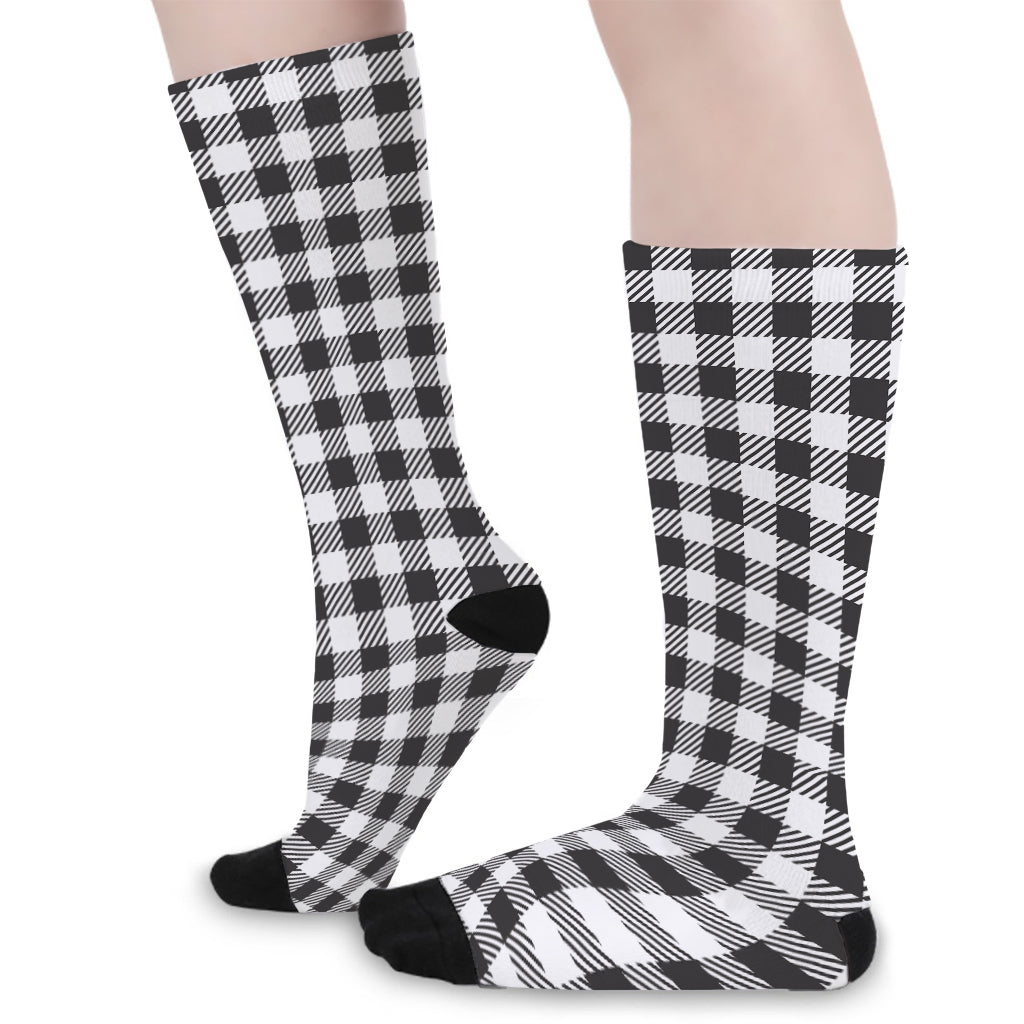 Black And White Gingham Pattern Print Long Socks