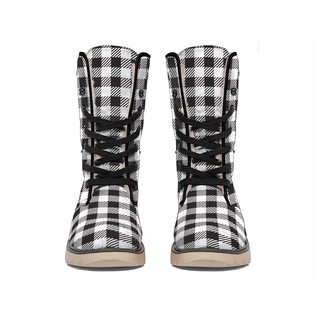 Black And White Gingham Pattern Print Winter Boots