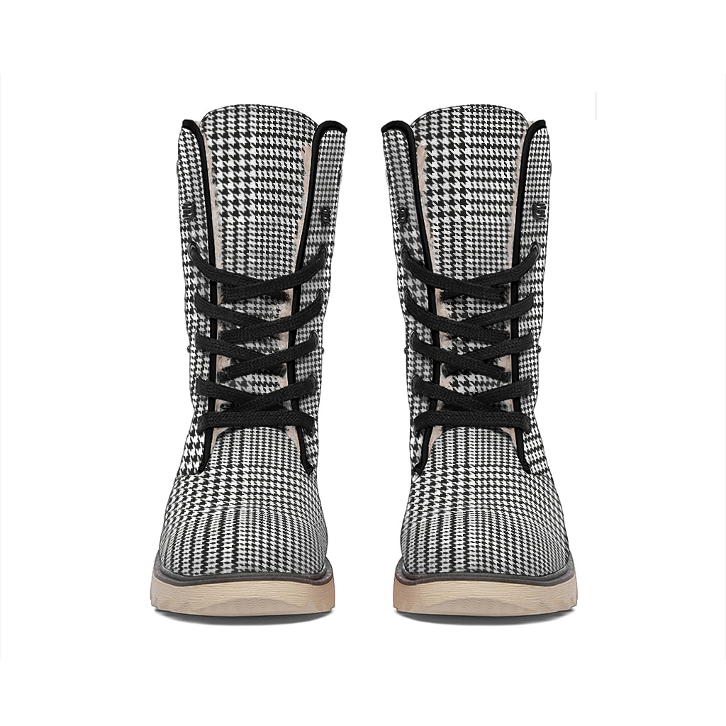 Black And White Glen Plaid Print Winter Boots