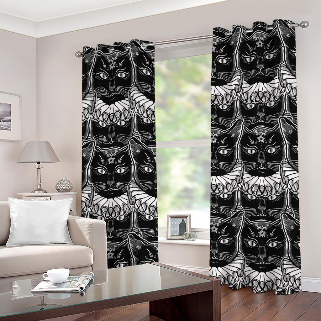 Black And White Gothic Wiccan Cat Print Grommet Curtains