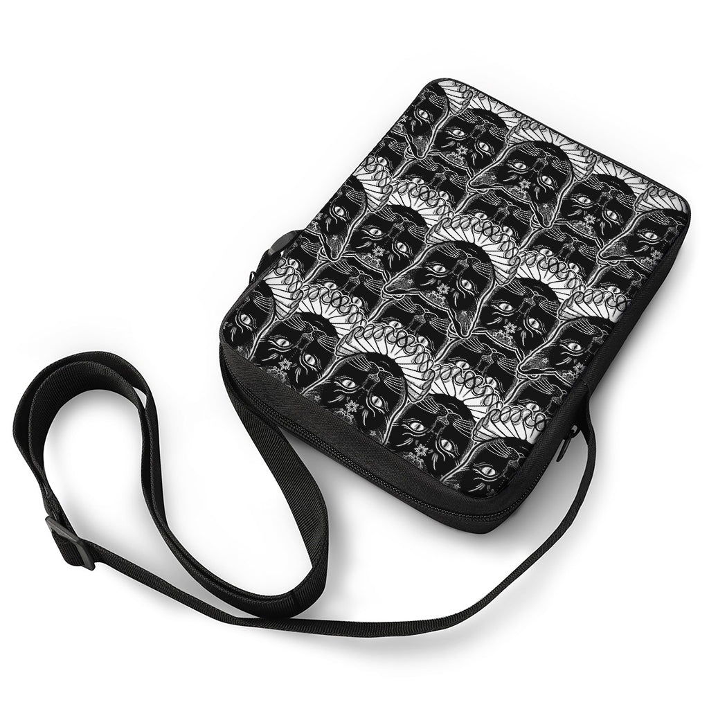 Black And White Gothic Wiccan Cat Print Rectangular Crossbody Bag