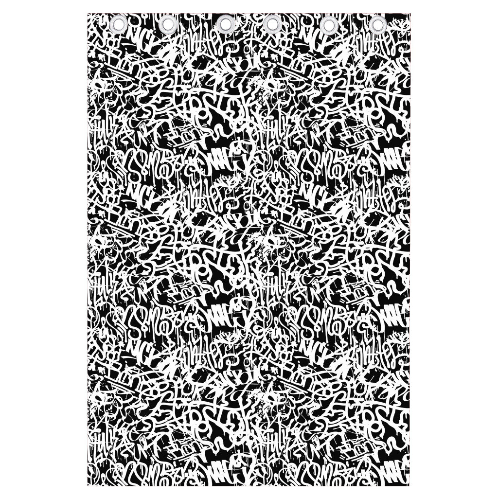 Black And White Graffiti Pattern Print Curtain