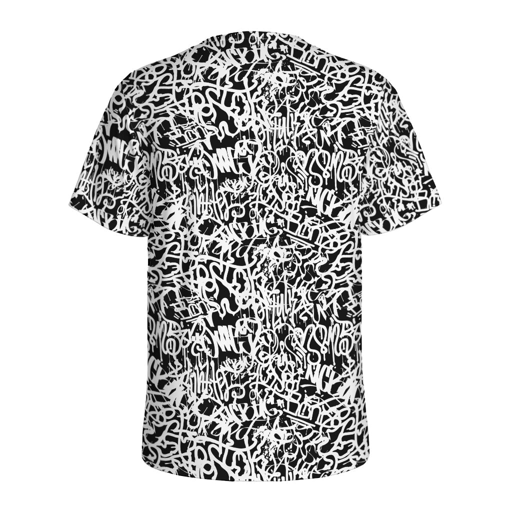 Black And White Graffiti Pattern Print Men's Sports T-Shirt