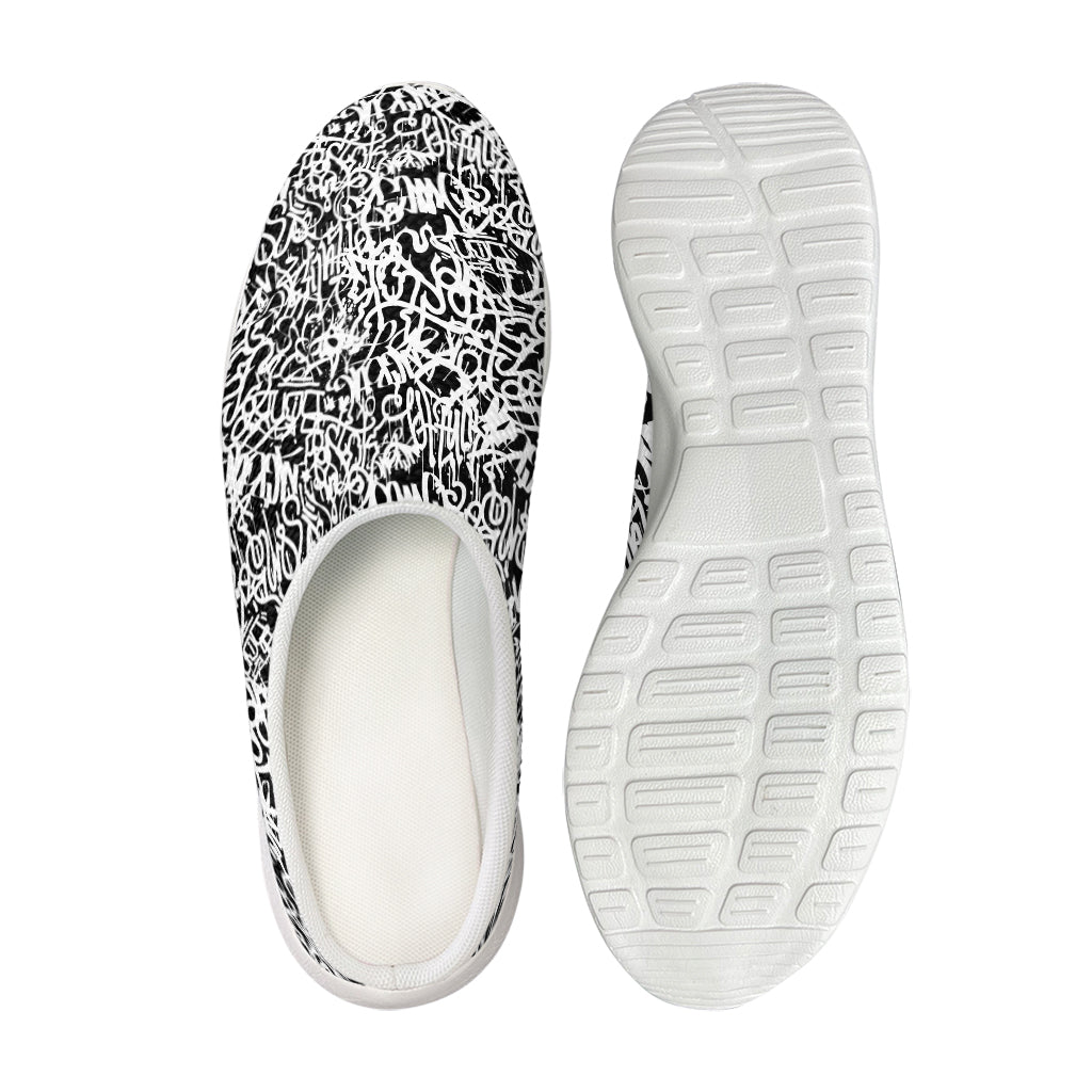 Black And White Graffiti Pattern Print Mesh Casual Shoes
