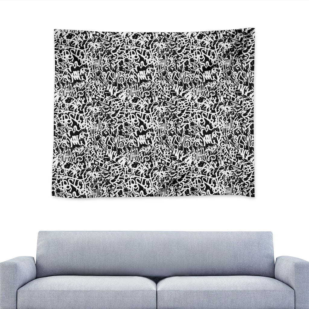 Black And White Graffiti Pattern Print Tapestry