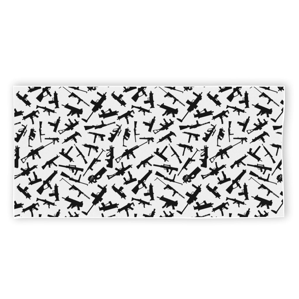 Black And White Guns Pattern Print Beach Towel