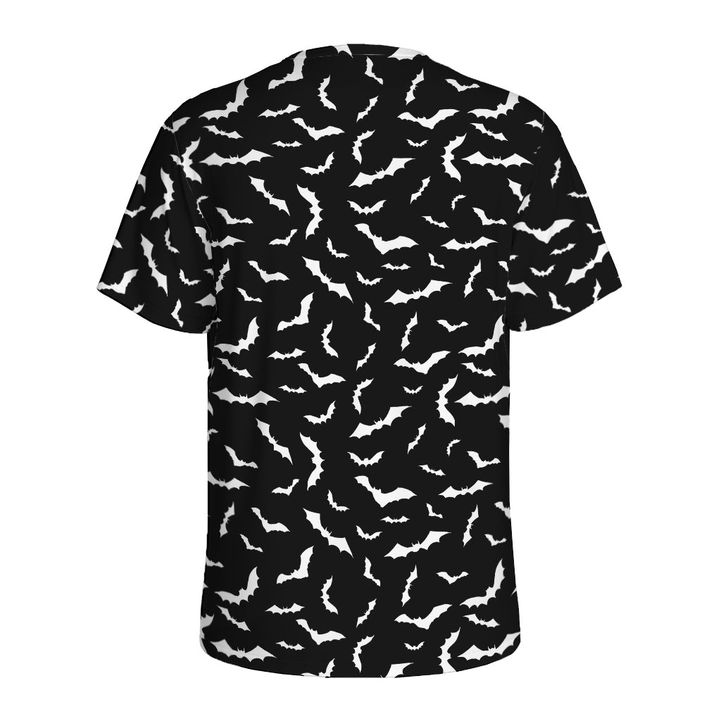 Black And White Halloween Bat Print Men's Sports T-Shirt