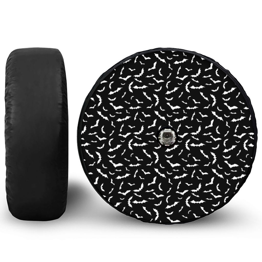 Black And White Halloween Bat Print Tire Cover With Camera Hole