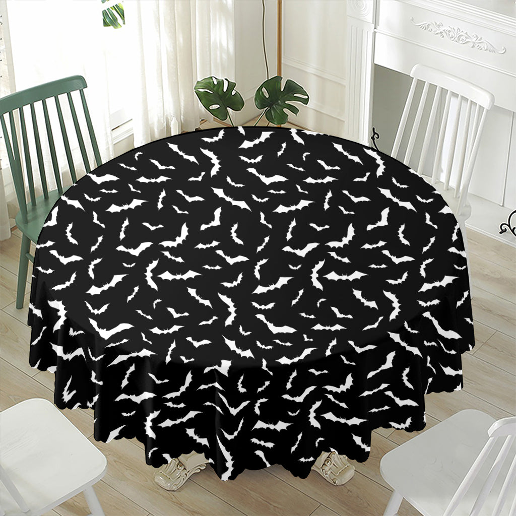 Black And White Halloween Bat Print Waterproof Round Tablecloth