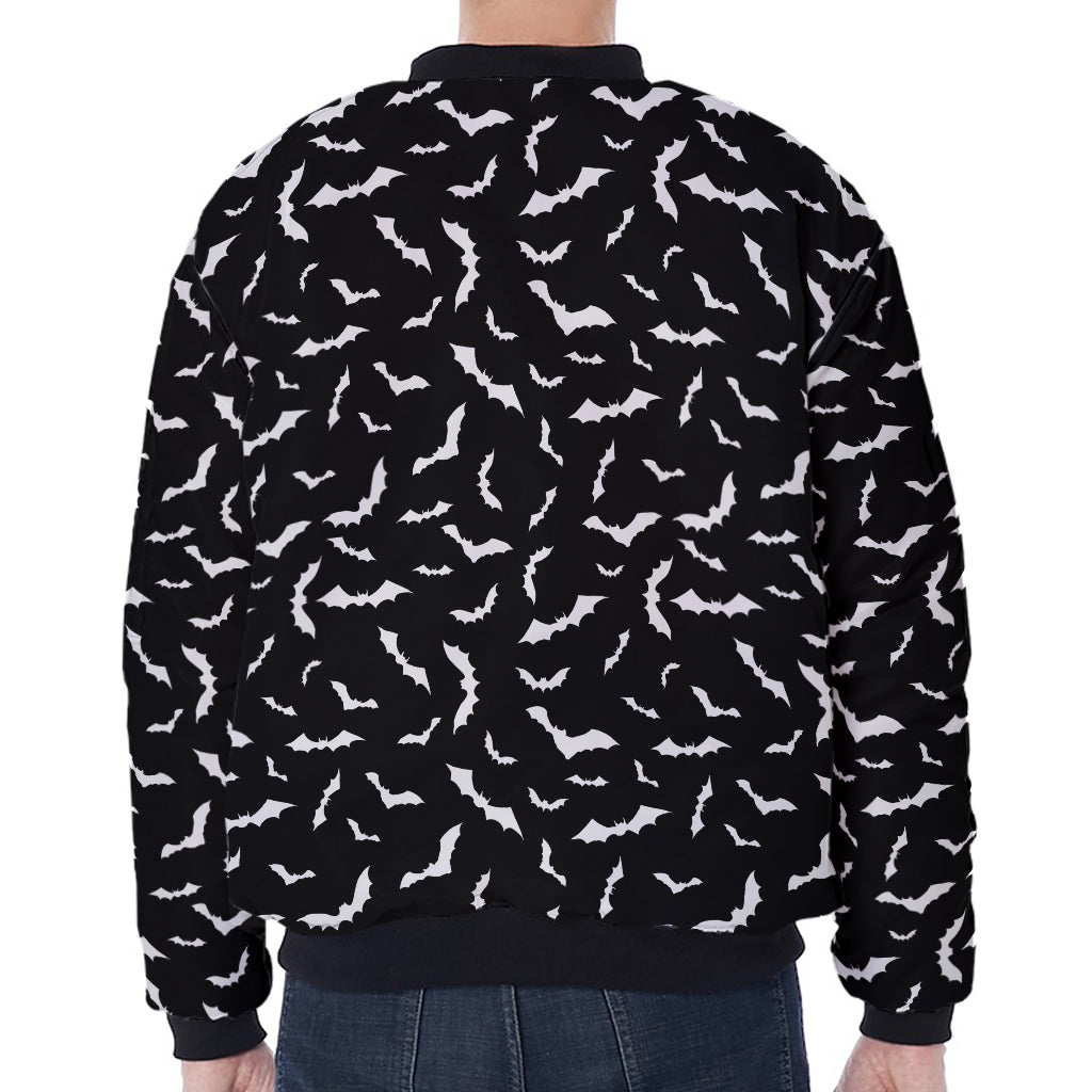 Black And White Halloween Bat Print Zip Sleeve Bomber Jacket
