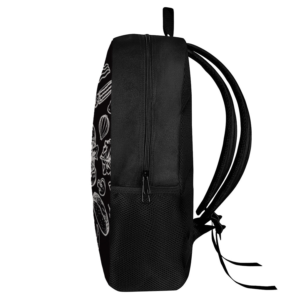 Black And White Hamburger Print 17 Inch Backpack