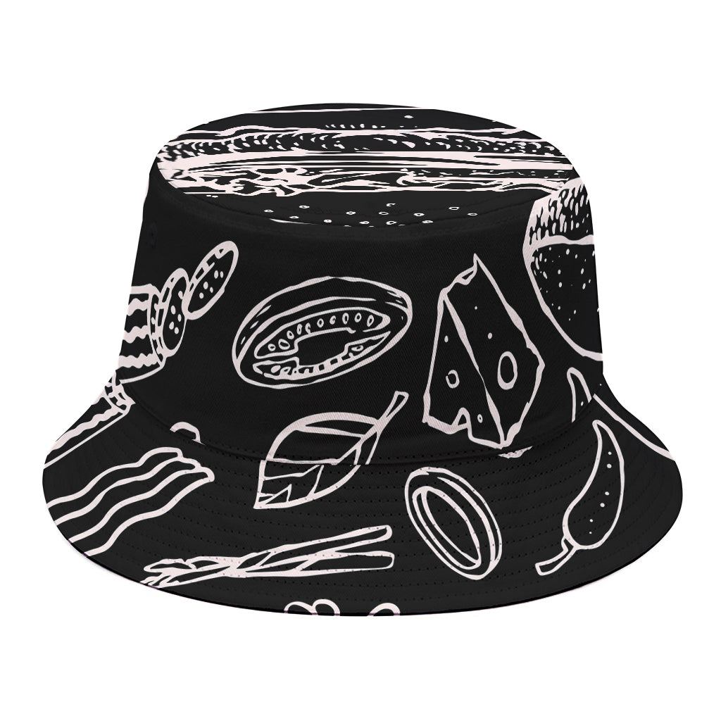 Black And White Hamburger Print Bucket Hat