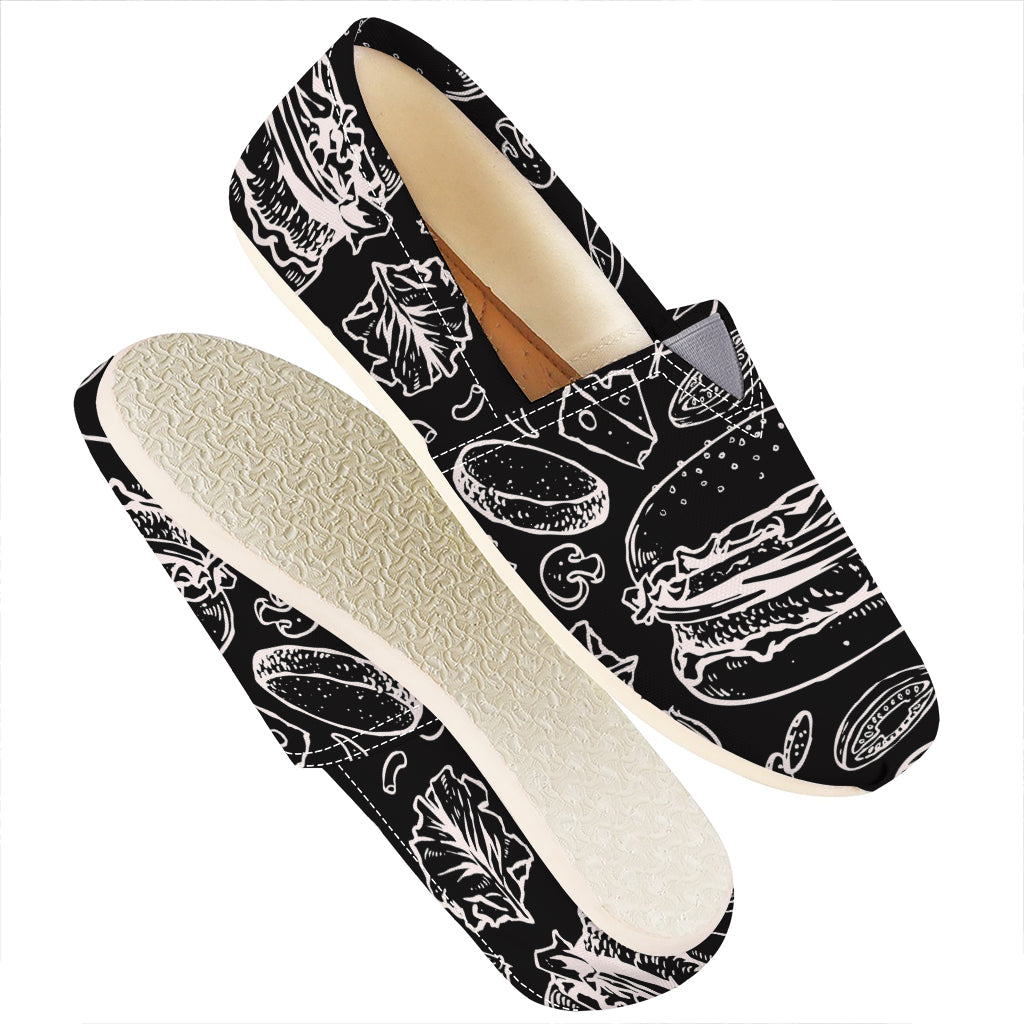 Black And White Hamburger Print Casual Shoes