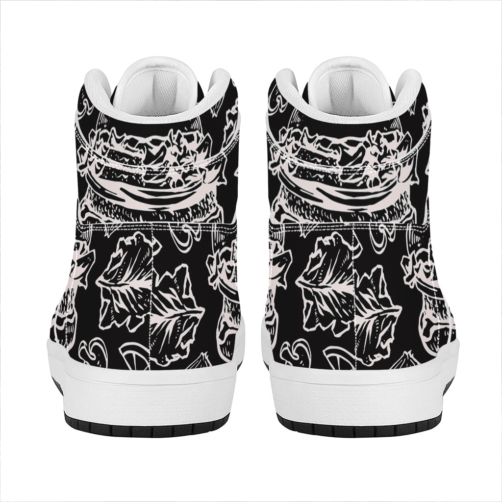 Black And White Hamburger Print High Top Leather Sneakers