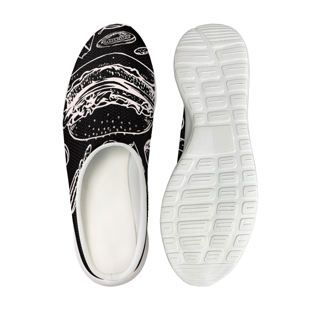 Black And White Hamburger Print Mesh Casual Shoes