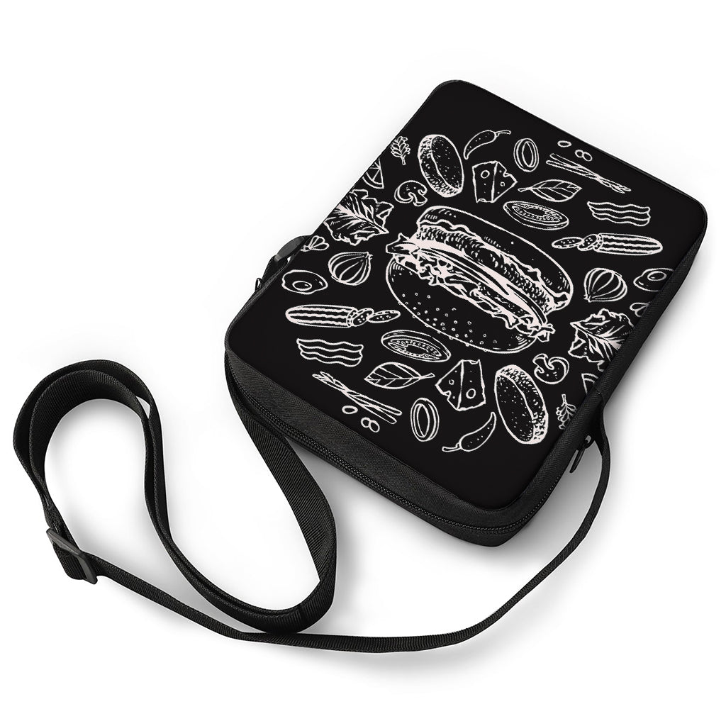 Black And White Hamburger Print Rectangular Crossbody Bag