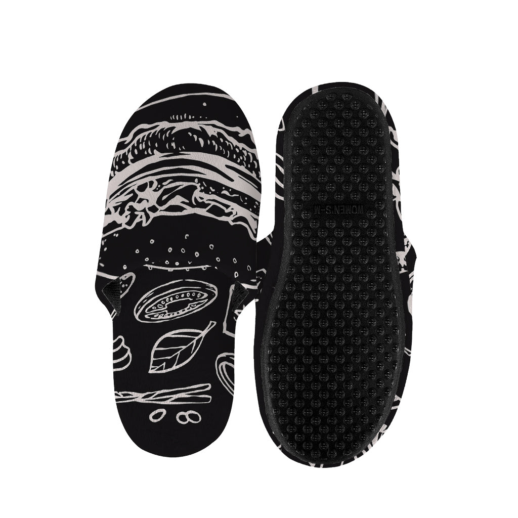 Black And White Hamburger Print Slippers