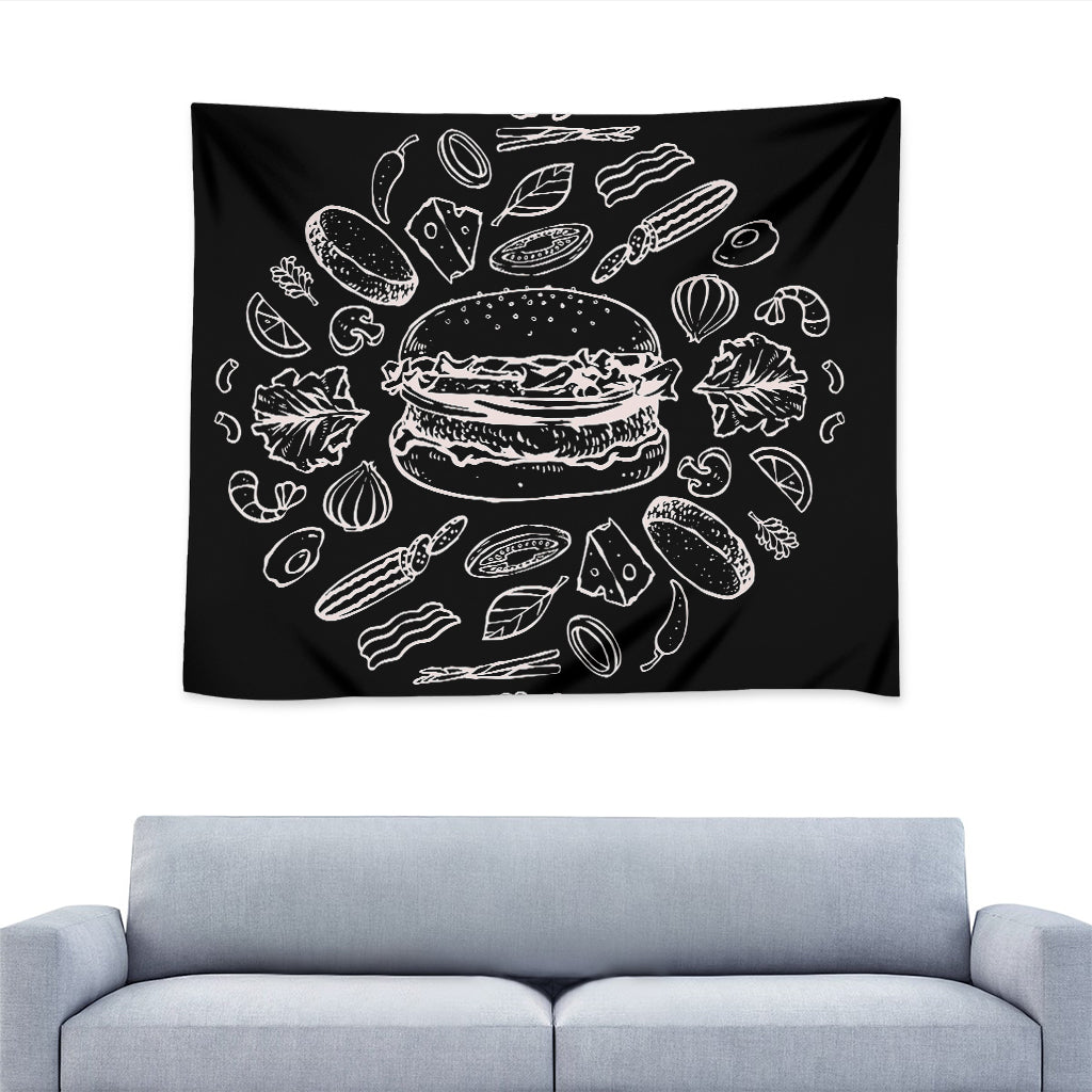Black And White Hamburger Print Tapestry