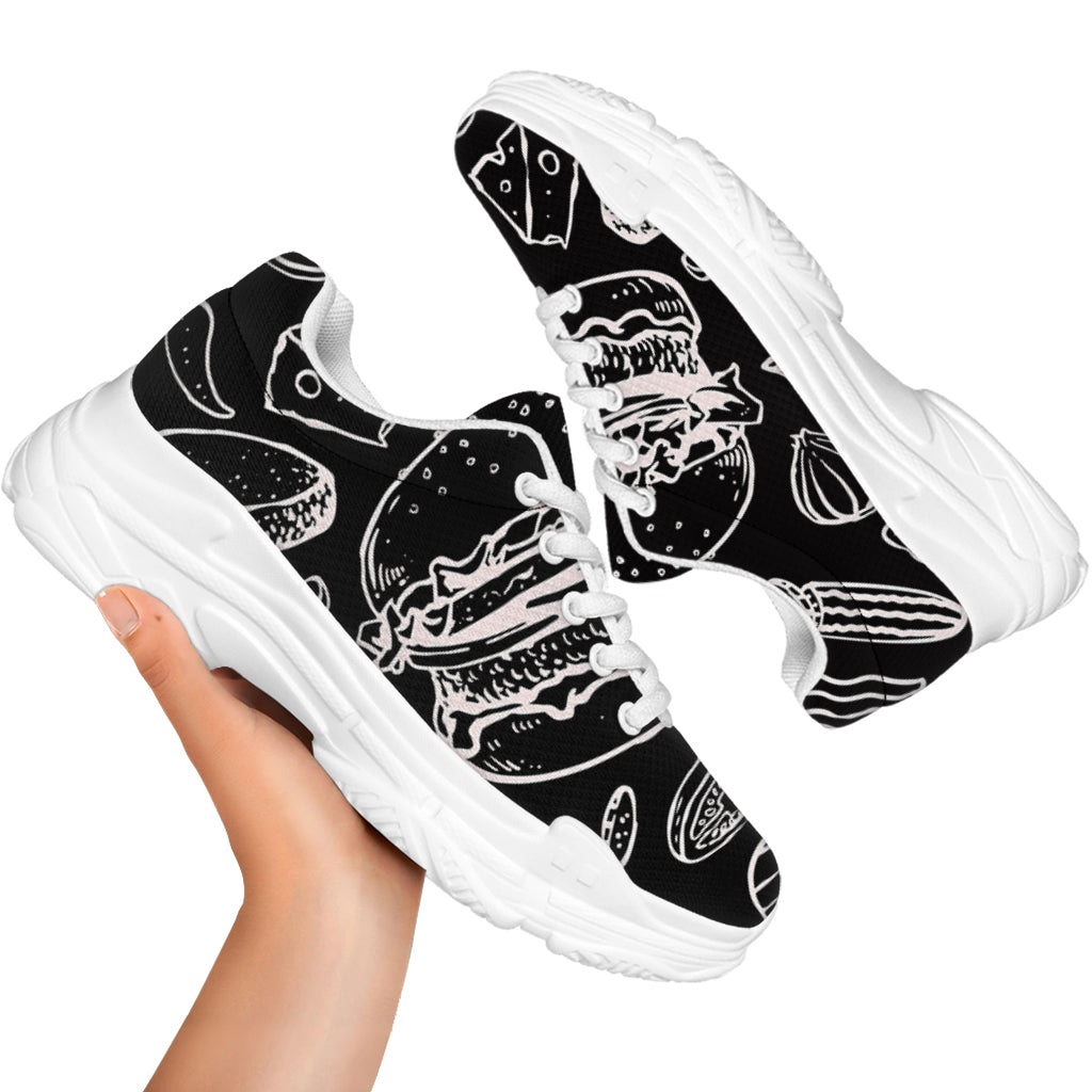 Black And White Hamburger Print White Chunky Shoes