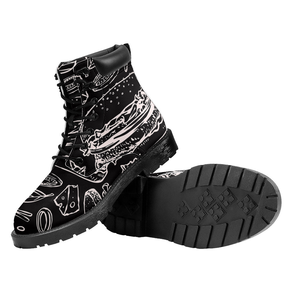 Black And White Hamburger Print Work Boots