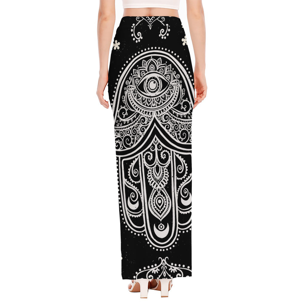 Black And White Hamsa Print High Slit Maxi Skirt