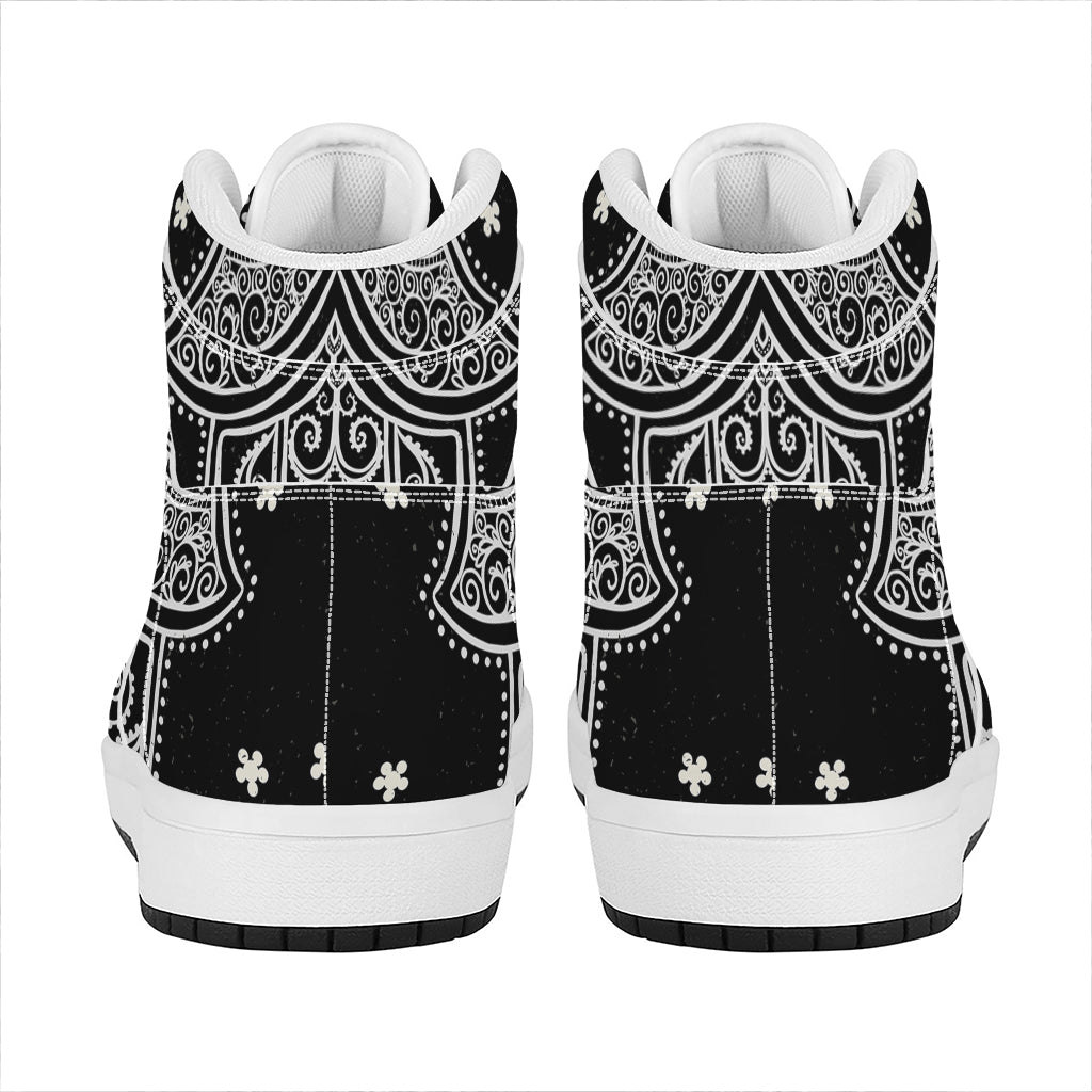 Black And White Hamsa Print High Top Leather Sneakers