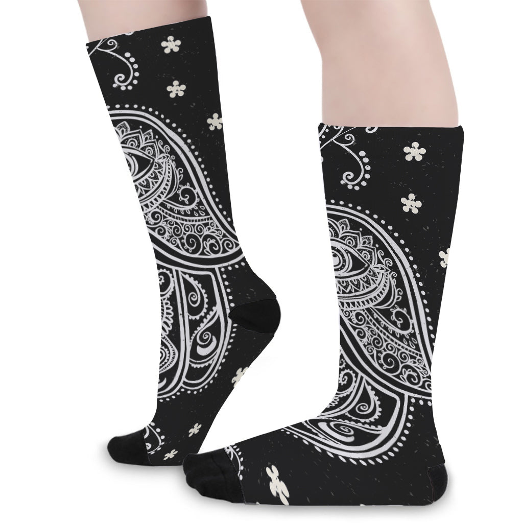 Black And White Hamsa Print Long Socks