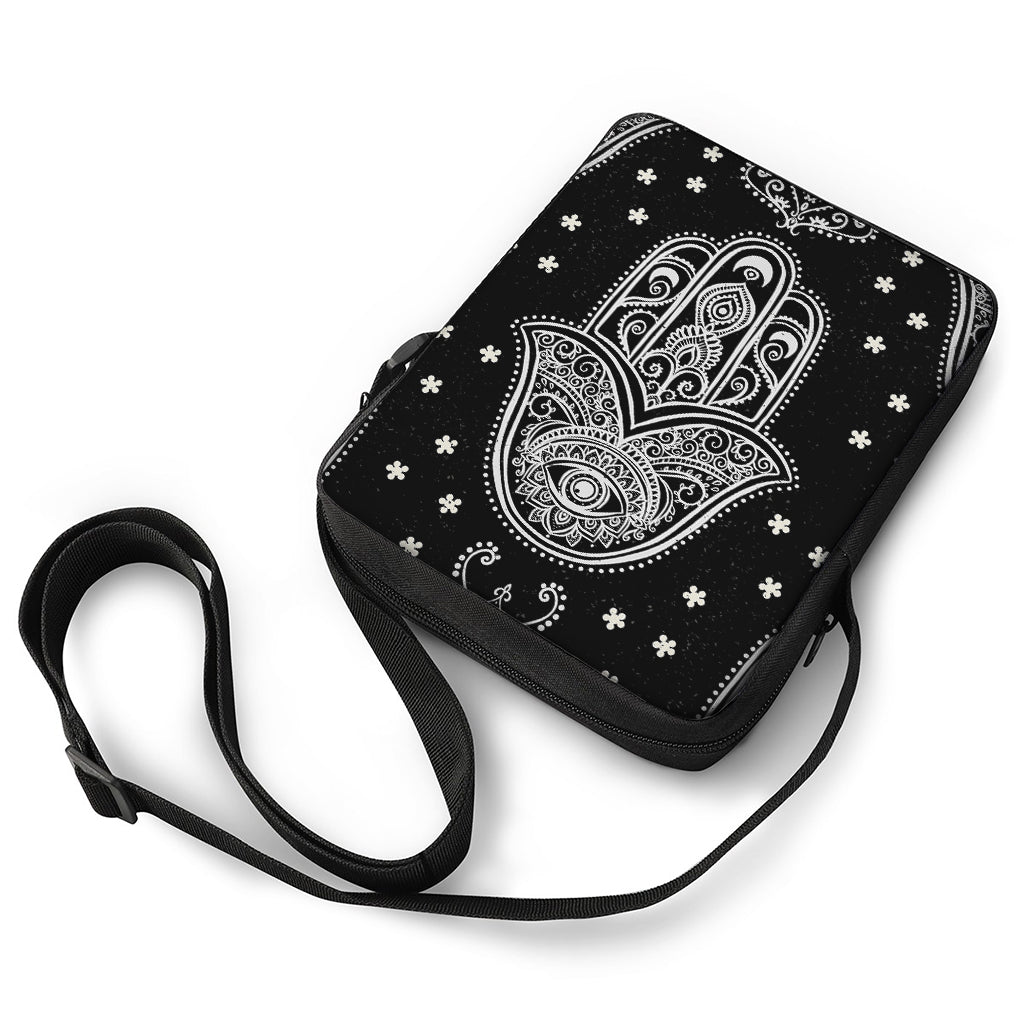 Black And White Hamsa Print Rectangular Crossbody Bag