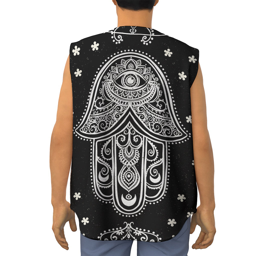 Black And White Hamsa Print Sleeveless Baseball Jersey
