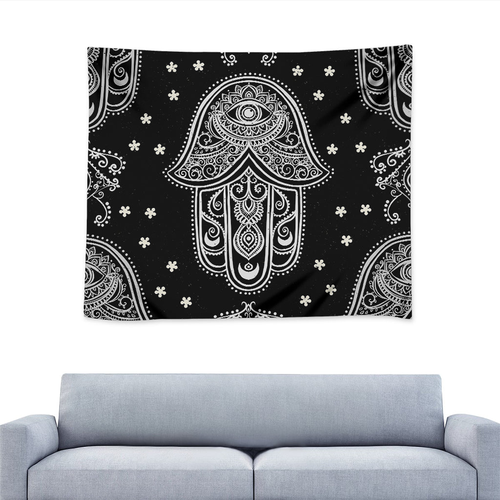 Black And White Hamsa Print Tapestry