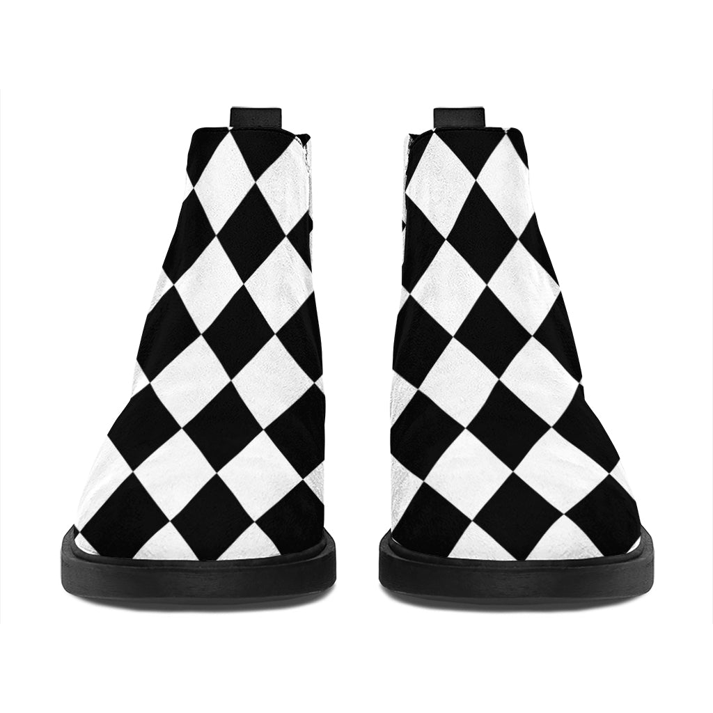 Black And White Harlequin Pattern Print Flat Ankle Boots