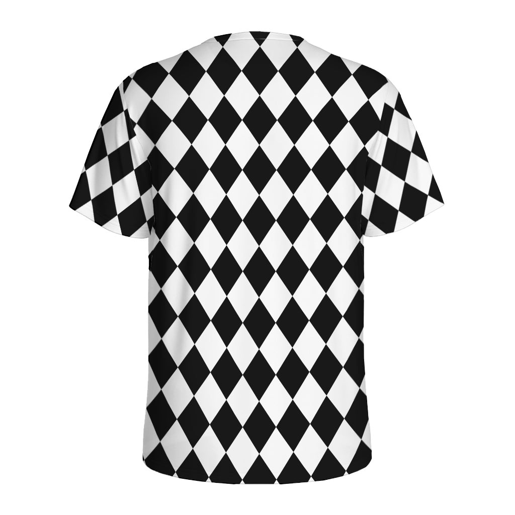 Black And White Harlequin Pattern Print Men's Sports T-Shirt