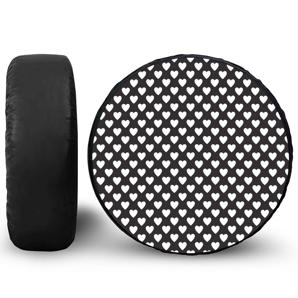 Black And White Heart Pattern Print Tire Cover